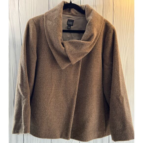 Eileen Fisher Soft Short Wool Alpaca Blend Brown Coat Women Large Retail $599 - Picture 1 of 8